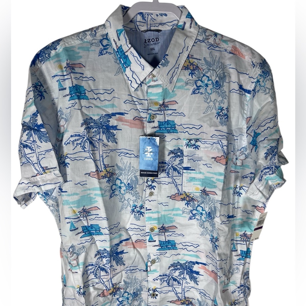 Izod Men's Multicolor Tropical Print Cotton Shirt Size XXL
